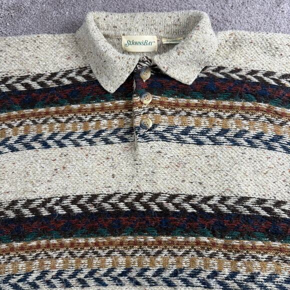 Vtg St John’s Bay Knit Sweater Size XL Collared Beige Multicolor Stripe Western - Picture 2 of 5